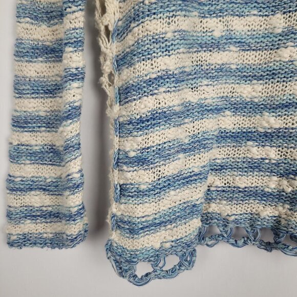 Free People Blue Cream Stripe Crochet Open Knit Sweater XS - Picture 7 of 9